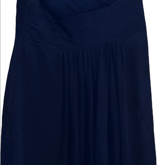 Bill Levkoff MIDI Midnight Blue Dress Chiffon Ruched Waist Shoulders Women’s 18. - Picture 3 of 9
